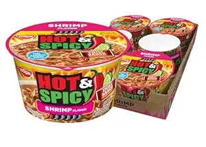Nissin - Hot & Spicy Ramen Noodle Soup, Shrimp, 3.27 Ounce, Pack of 6
