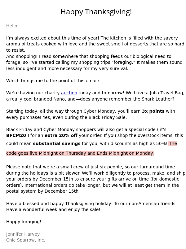 Chic Sparrow - A letter from Jennifer — Black Friday 2024