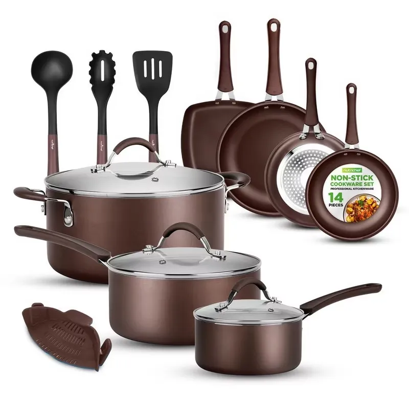 NutriChef 14 - Piece Non-Stick Aluminum Cookware Set