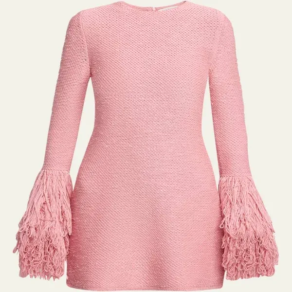 Gabriela Hearst Liam Fringe-Cuff Mini Cashmere Dress
