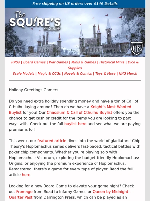 Noble Knight - Paying Premiums for Call of Cthulhu! Plus: New GMT,Pathfinder,Hello Kitty,Surging Sparks,Avatar and D&D