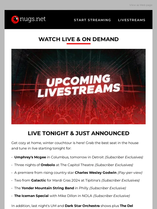 Nugs - Watch LIVE concerts ? Stream new Springsteen,Jim,&