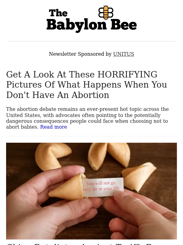 Babylon Bee - ? China Retaliates Against Tariffs By Putting Worse Fortunes Into Cookies