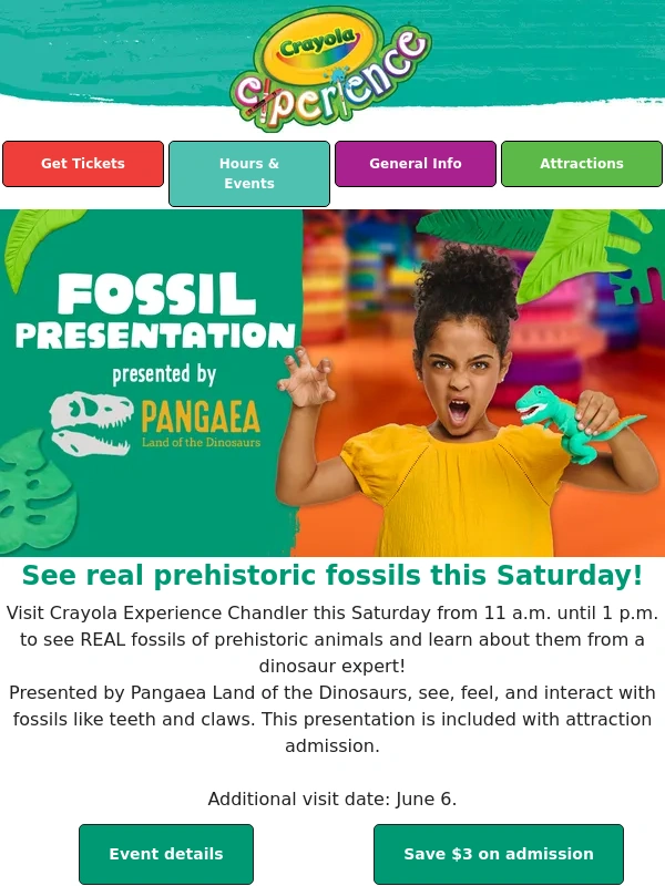 Crayola Experience - See real prehistoric fossils this Saturday!