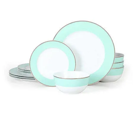 Martha Stewart Gold Rimmed 12 Piece Fine Ceramic Dinnerware Set