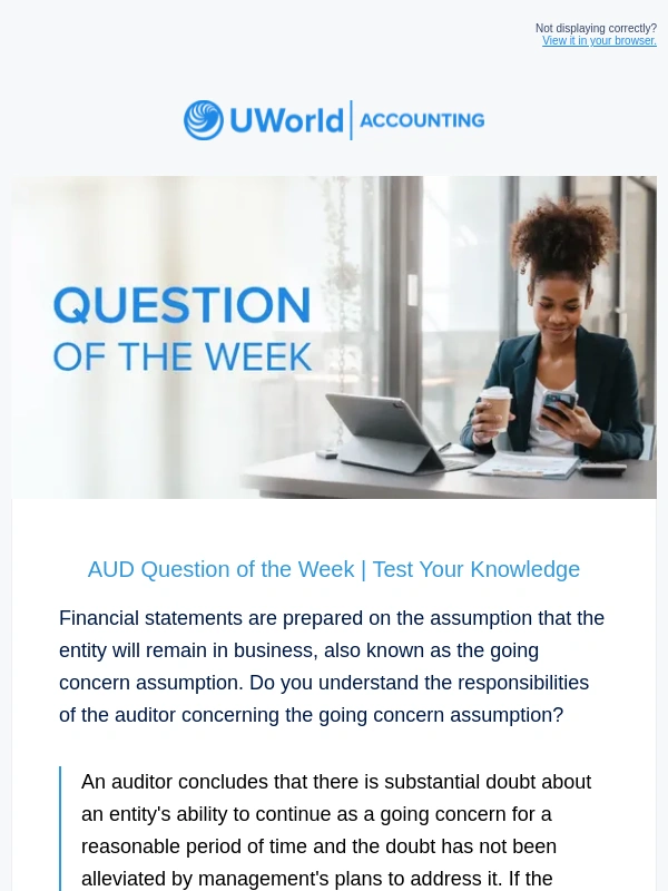 UWorld -  Concerning the going concern assumption