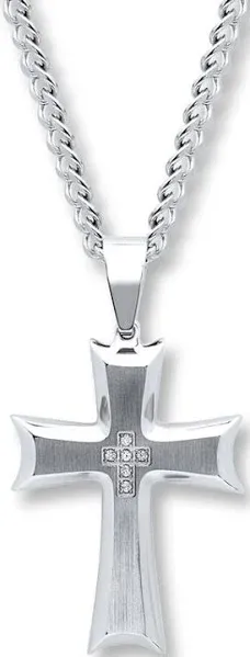 Men's 24" Round-Cut Diamond Cross Necklace