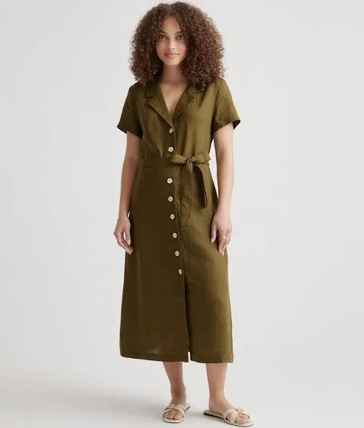 100% European Linen Button Front Dress