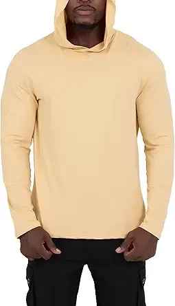 CALEBGAR Long Sleeve Shirts for Men Casual Hoodie Shirts Workout Gym Sweatshirt Fashion Athletic Hoodies Pullover Muscle Fit Hooded T-Shirts Khaki M