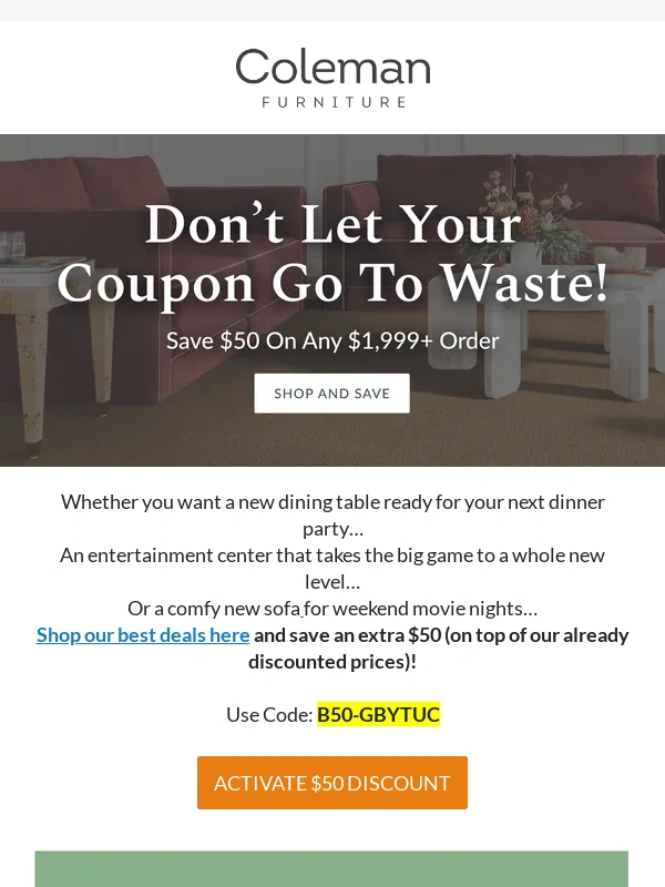 Coleman Furniture - Reminder…
