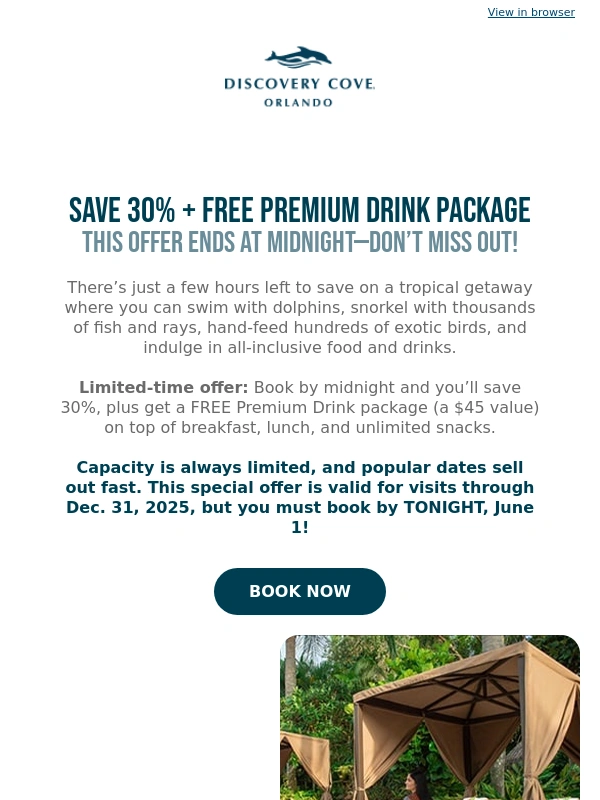 Discovery Cove - ?❗ FINAL HOURS: Save 30% + Get Free Premium Drink Package