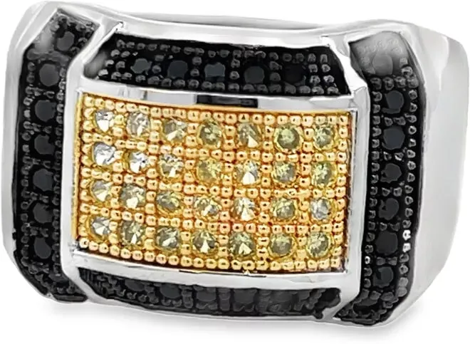 HipHopBling Baller Black & Yellow CZ Ring .925 Sterling Silver