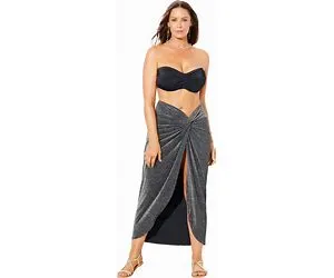 Plus Size Women's Sparkle Twist Front Maxi Skirt Cover Up By Swimsuits For All In Black Sparkle (Size 18/20)