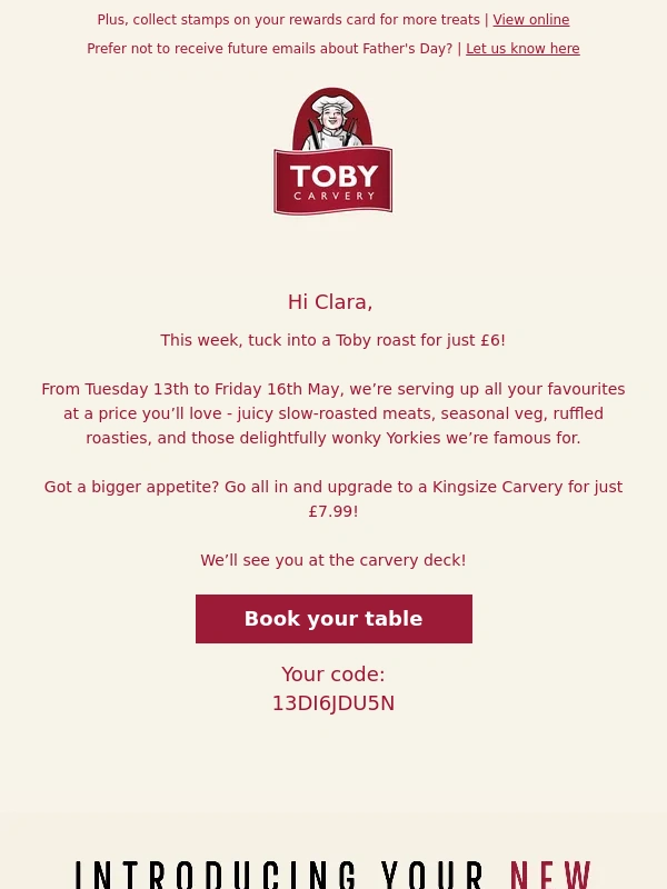 Toby Carvery - Surprise! A tasty treat,just for you - £6 carvery until Friday! ?
