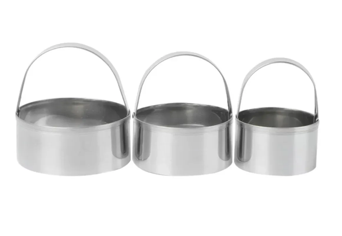 3Pcs Stainless Steel Round Biscuit Cutter with Handle (Plain Edge)