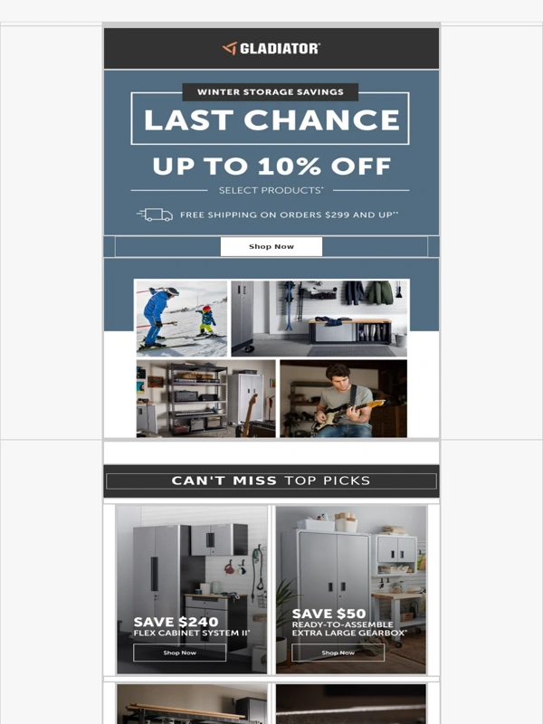 Gladiator Garage Works - UP TO 10% OFF select products ends TONIGHT!