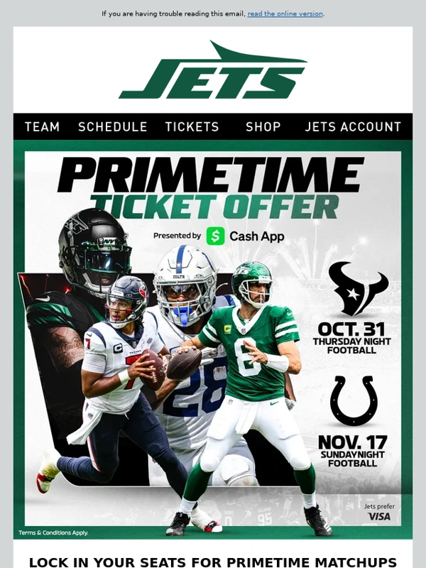 New York Jets - Secure Your Field Access For Texans & Colts