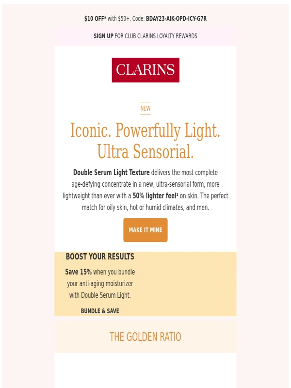 Clarins - Age-Defying Power. Now 50% Lighter. ⚡
