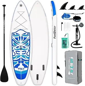 FunWater 10'6x 33" Inflatable Ultra-Light Stand Up Paddle Board Bundle (Blue)