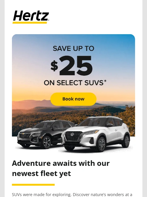 Hertz - Save up to $25 on select SUVs