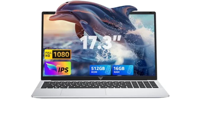 MALLRACE 2025 Laptop,17.3-Inch FHD Display Laptop with Quad Core-12th Alder Lake N97(Up to 3.6GHz), 16GB RAM 512GB ROM Traditional Laptop Computer, 6000Mah Battery,Silver