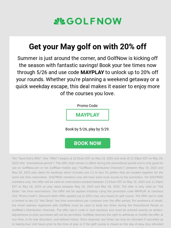 GolfNow - Kick off summer golf with up to 20% off