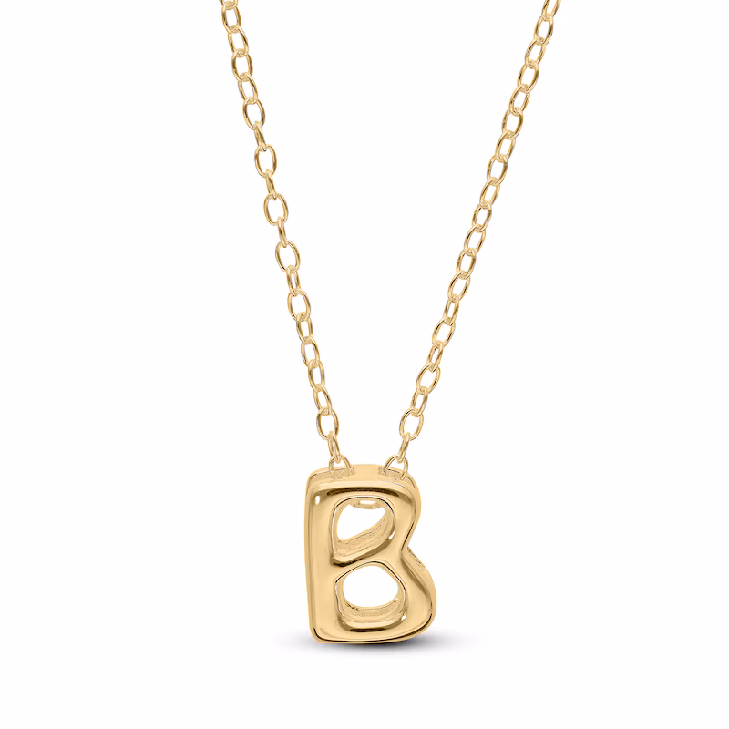 14K Gold Plated Bubble Initial Rolo Necklace - 18"