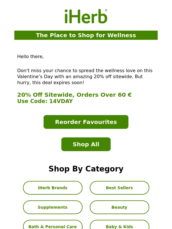 iHerb - ? Cupid’s Last Call: 20% Off Sitewide