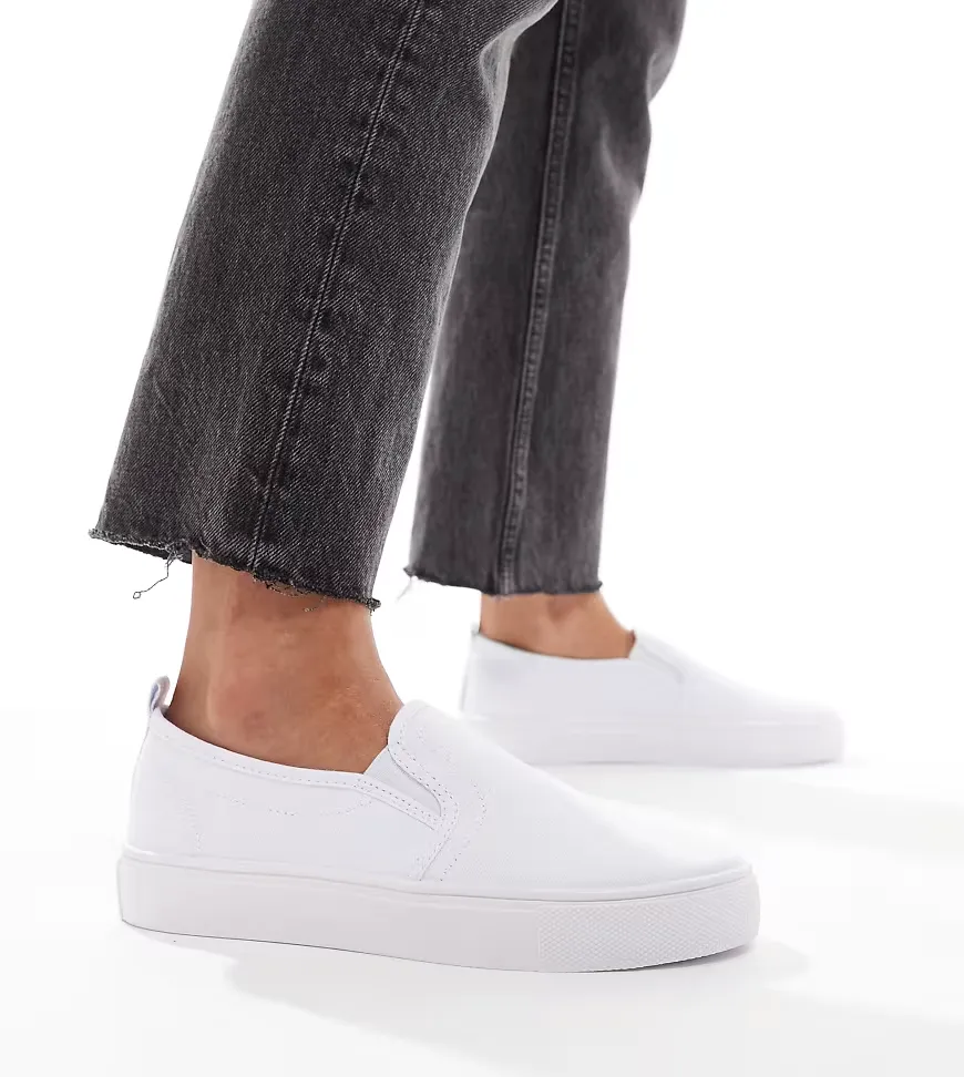 Wide Fit Dotty Slip On Plimsolls In White