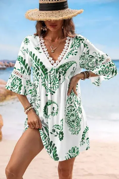 Cupshe Paisley V-Neck Mini Dress with Pockets