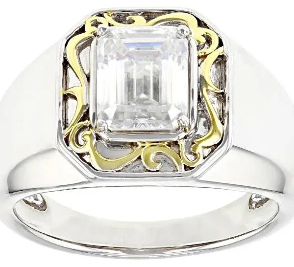 Moissanite platineve and 14k yellow gold over silver men's ring 2.52ctw DEW