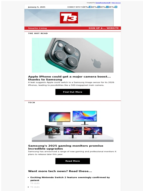 T3 - IPhone rumoured camera boost,Samsung's upgraded gaming monitors & Strava teams up with Chipotle for fitness challenge