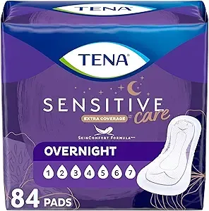 TENA - Sensitive Care Incontinence Pads, 84 Count, Bladder Control, Overnight Absorbency, Postpartum for Women