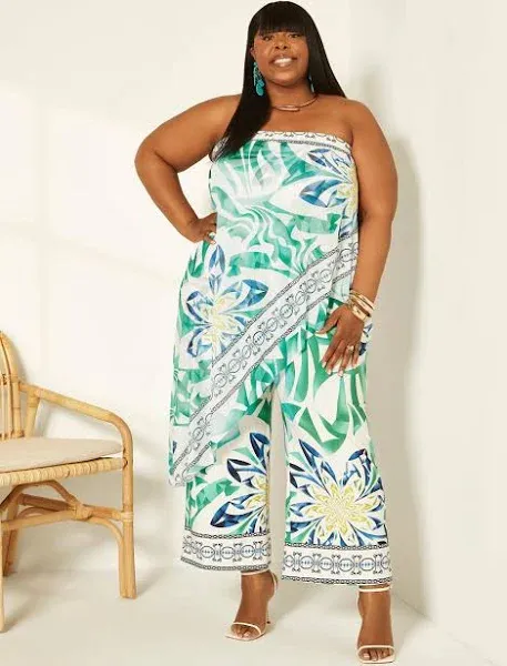 Ashley Stewart Plus Size Tropical Print Jumpsuit