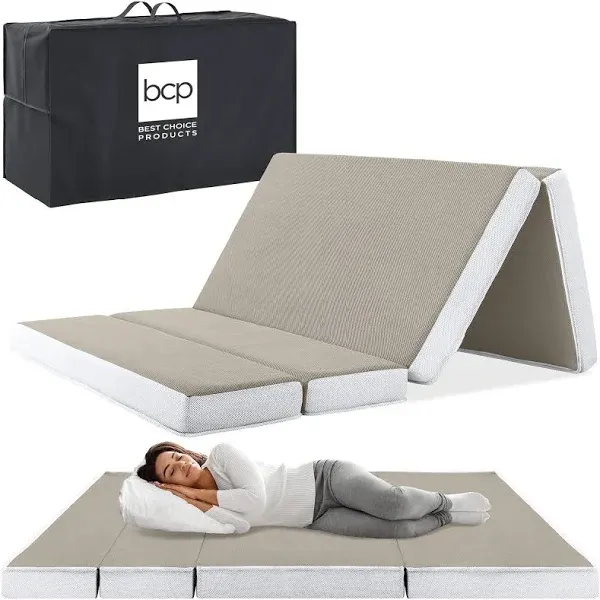 Best Choice Products 4in Thick Folding Portable Twin Mattress Topper w/ Carry Case
