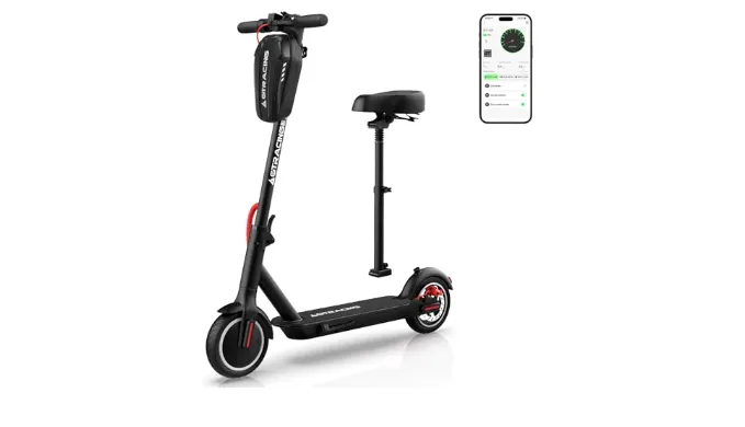 GTRACING Electric Scooter Adults with Seat Detachable and 3L Bag, 20 Miles Range, 6/10/15/22mph Four Gear Speeds, Foldable Commuting Power by 450W Motor and App Control, 8.5″ Pneumatic Tire, Black