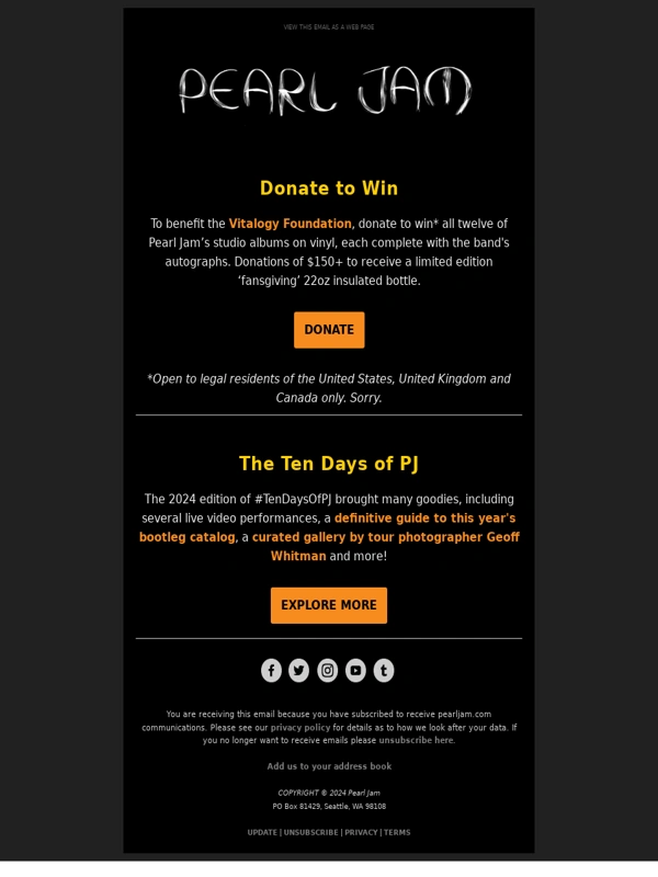 Pearl Jam - Donate to win autographed Pearl Jam vinyl!