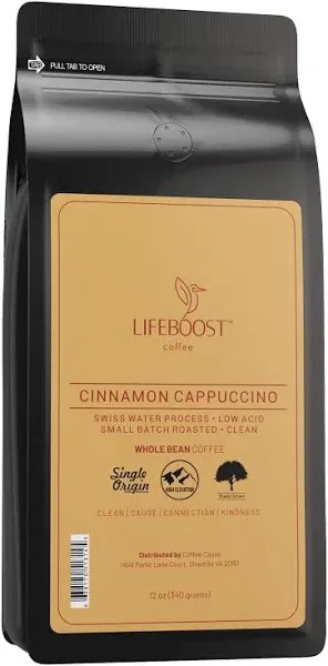 Lifeboost Coffee Cinnamon Cappuccino Decaf Beans