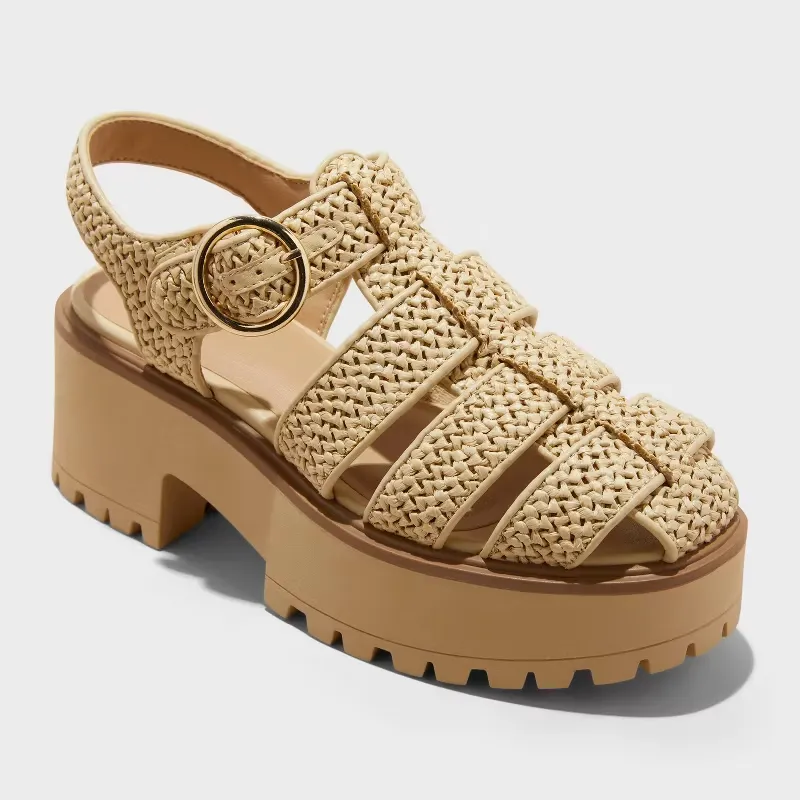 Wild Fable™ - Women's Elide Raffia Fisherman Platform Heels, Memory Foam Insole, Tan