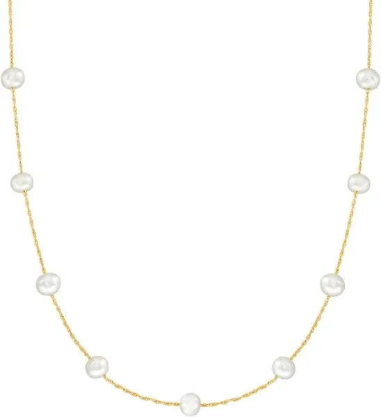 14kt Yellow Gold Cultured Pearl Station Necklace
