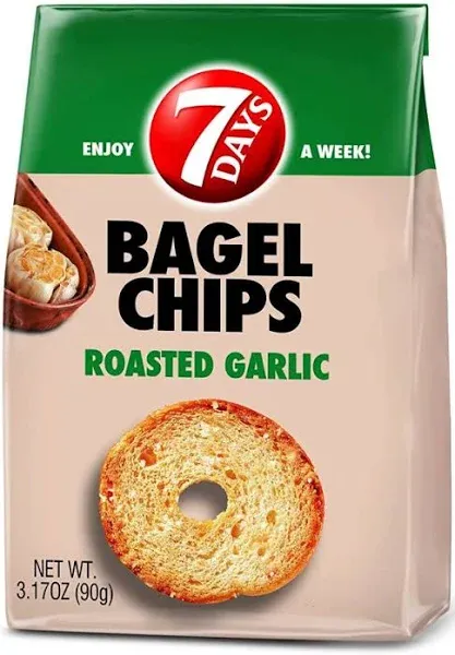 7Days Bagel Chips, Roasted Garlic, Natural, Non-GMO (3.17oz, Pack of 12)