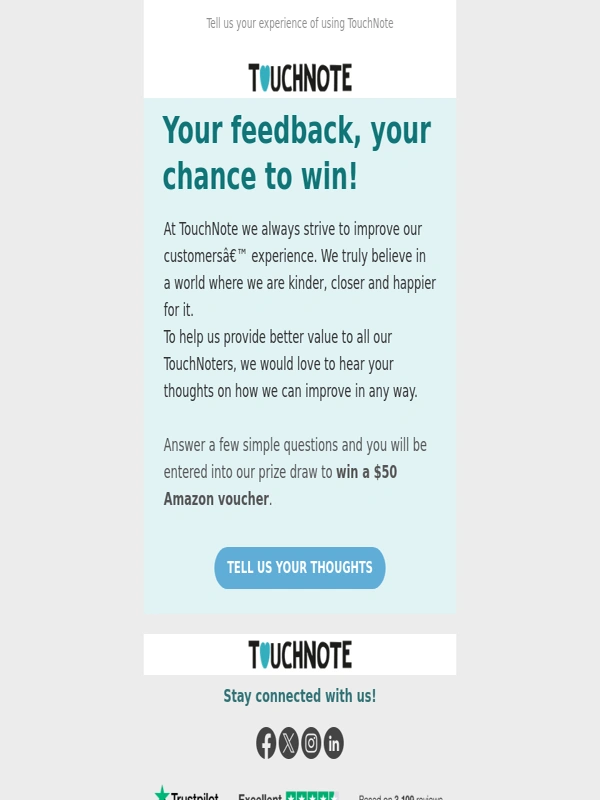 TouchNote - Share your thoughts + win a $50 Amazon voucher
