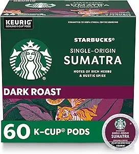 Starbucks K-Cup Coffee Pods, Dark Roast Coffee, Sumatra for Keurig Brewers, 100% Arabica, 6 boxes (60 pods total) $34.98