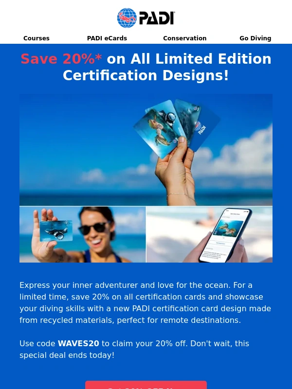 PADI - ⚡? ENDS TODAY! Save 20% on all Certification Card Designs ?⚡