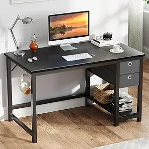 Computer Desk - Small Office Desk, 40X24 Desktop, 2-Tier Drawer, Black