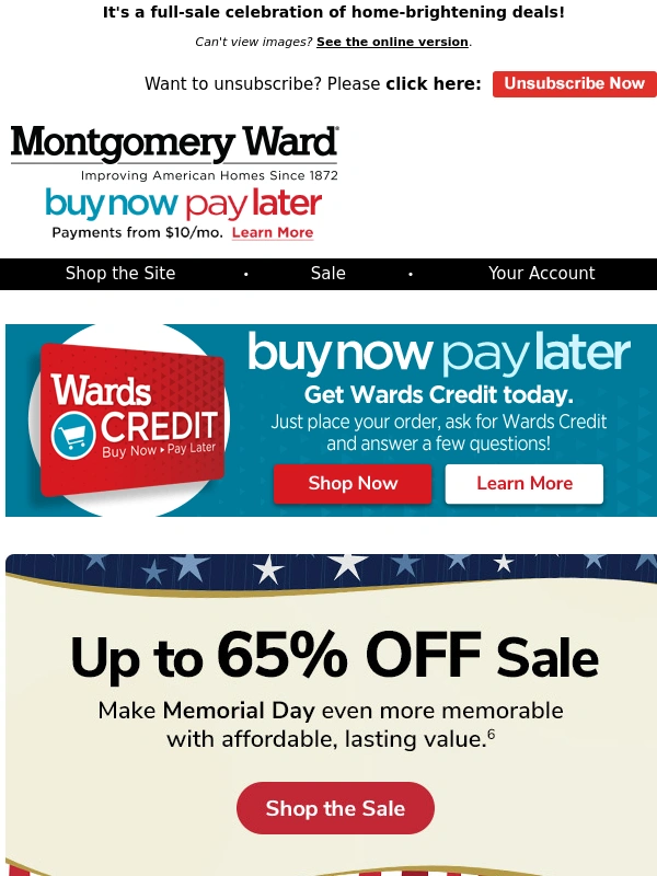 Montgomery Ward - Enjoy a Spirited 65% Off with Memorial Day Savings!