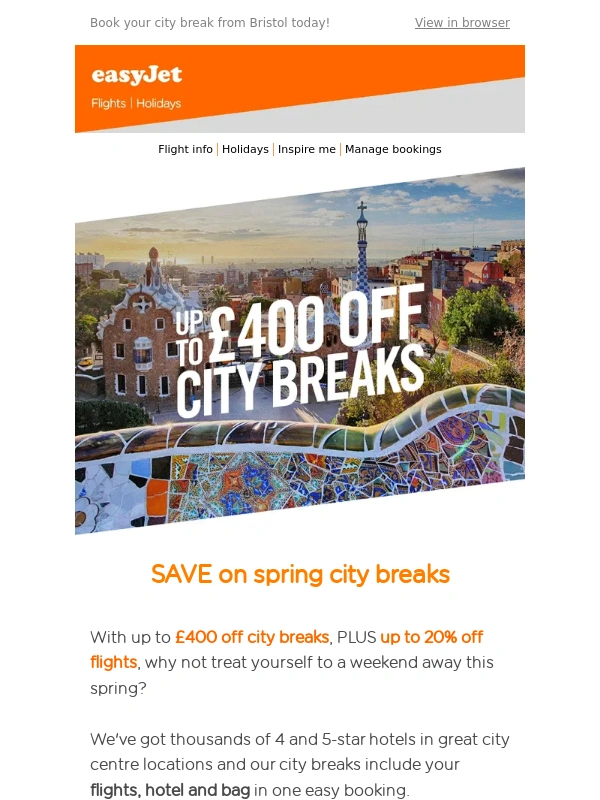 easyJet - Spring city breaks from £205pp! ✈️?