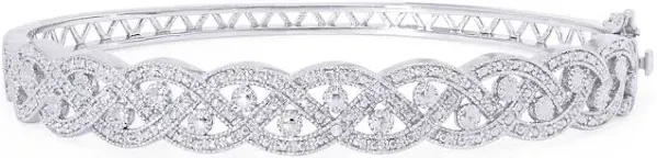 Diamond Accent - Braided Twist Bangle, Silver Plate