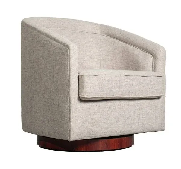 Flash Furniture Dean Club Style Commercial Barrel Accent Armchair with 360 Degree Swivel Metal Base and Sloped Armrests