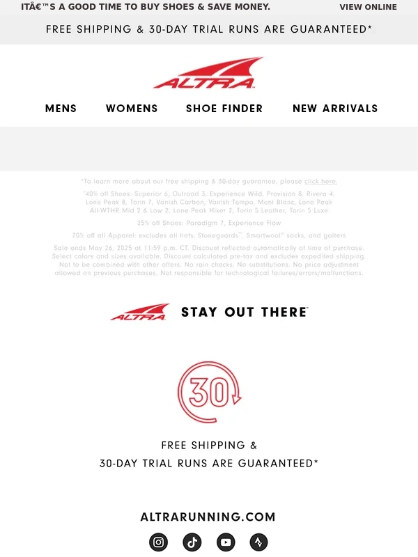 Altra Running - Save up to 40% off but not for long!